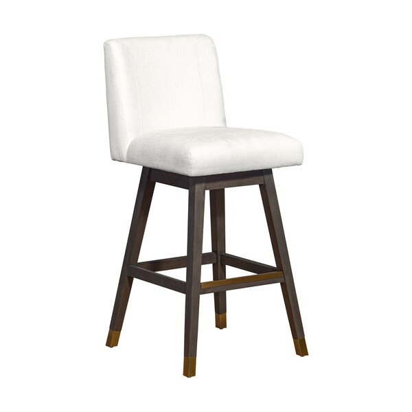Armen Living Basila Swivel Bar Stool in Gray Oak Wood Finish with Pearl Fabric 840254332225 - main